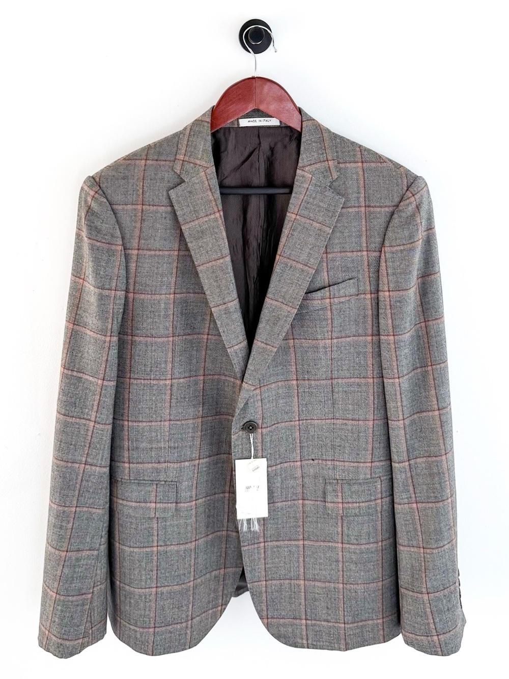 NWT NEW Armani Collezioni Gray Plaid Italian Wool Sport Coat Windowpane 40R